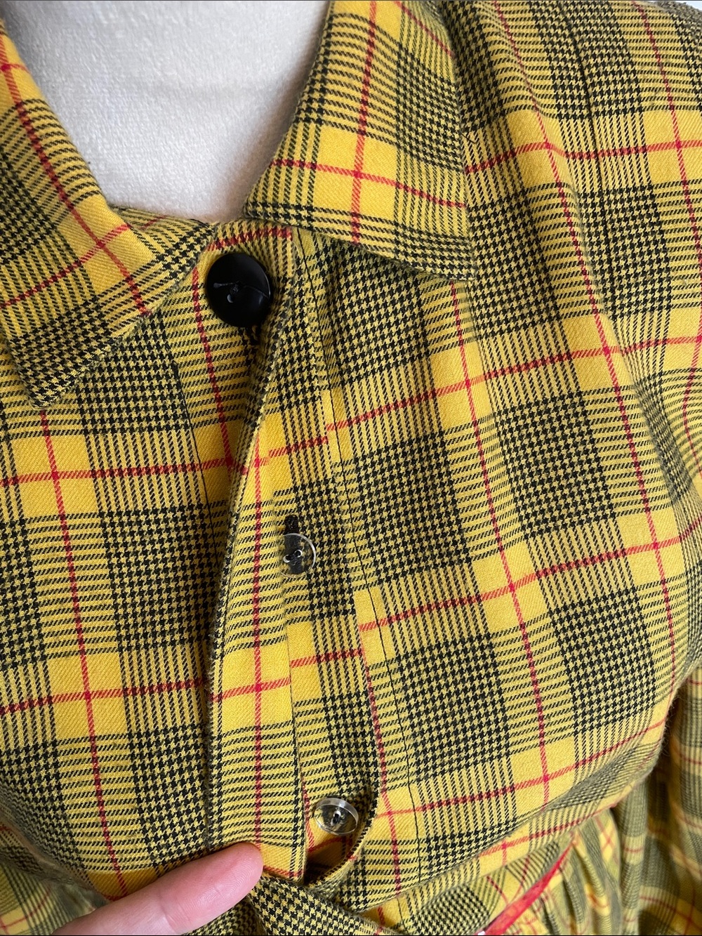 VTG R&K Originals Yellow Plaid Shirt Dress Long Sleeve Belted Midi Size 8 - Picture 3 of 12